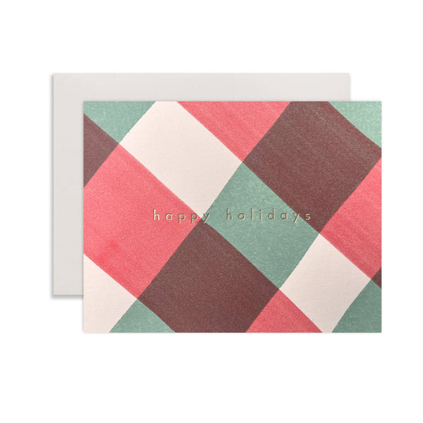 Moglea Tartan Holiday greeting card featuring a festive red and green tartan pattern with holiday-themed design.
